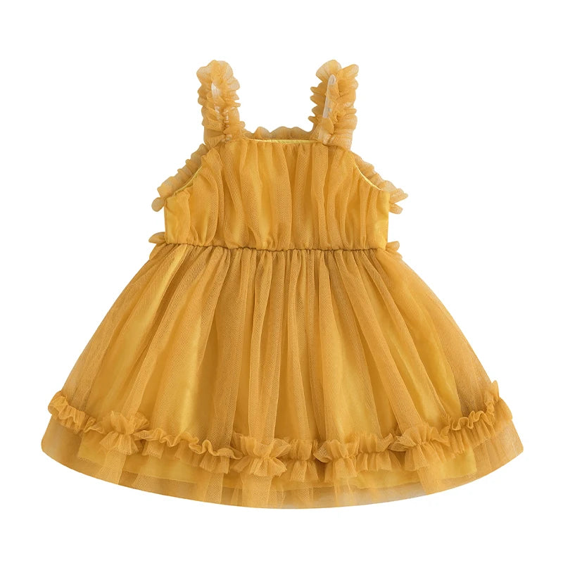 Girls' Summer Princess Dress - Sleeveless Mesh Ruffled Lace Tulle Sundress