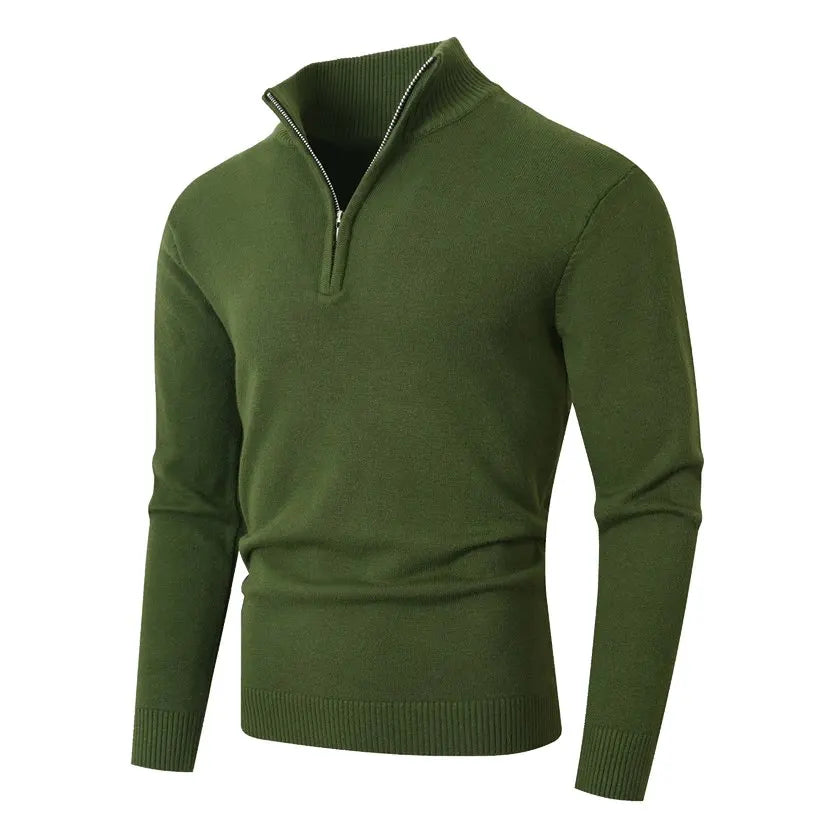 Autumn Winter Half-Zip Stand Collar Sweater - Slim Fit Knitted Pullover