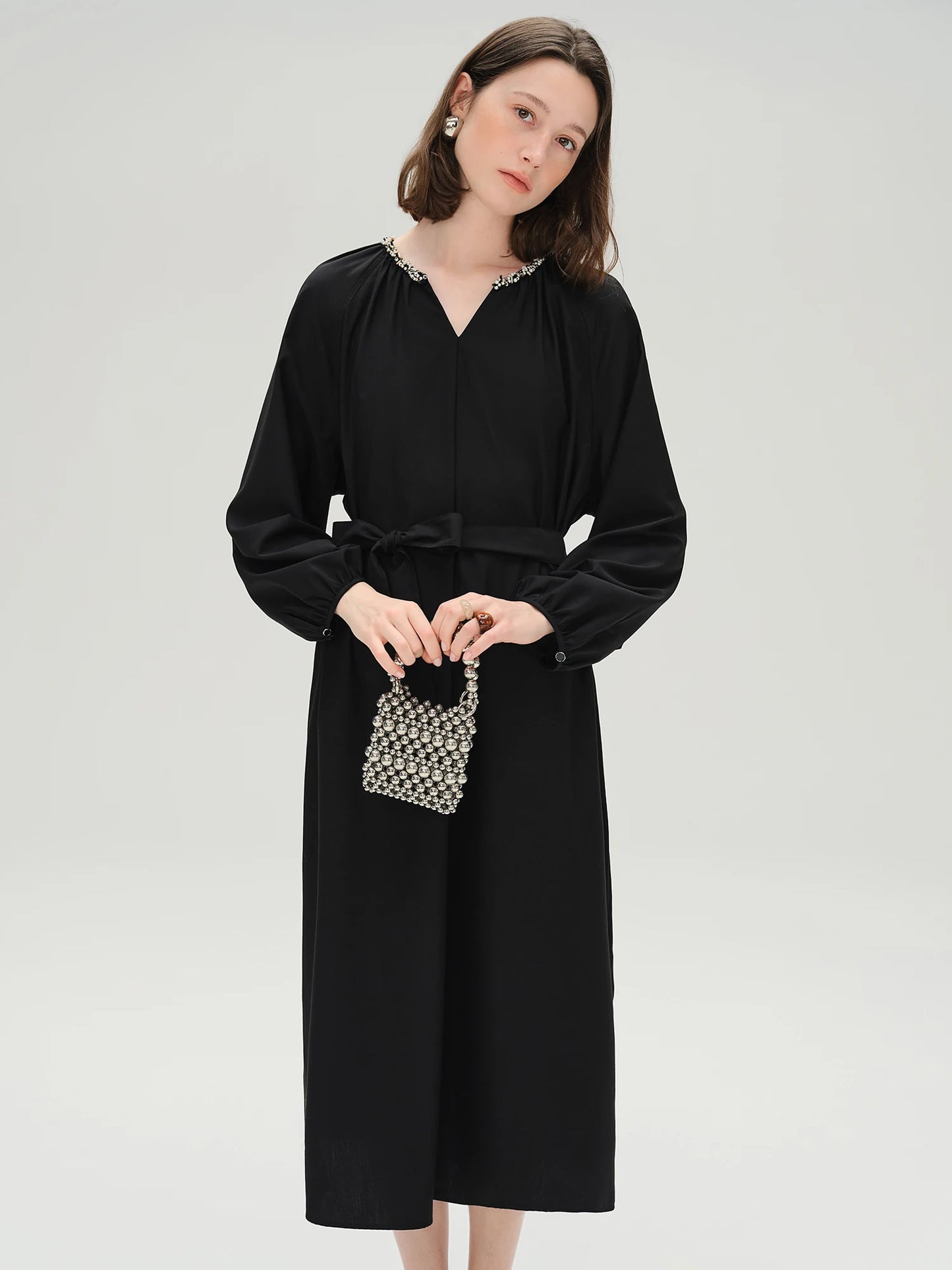 Plus Size Long Black Dress - Casual Commuting All-Match Dress