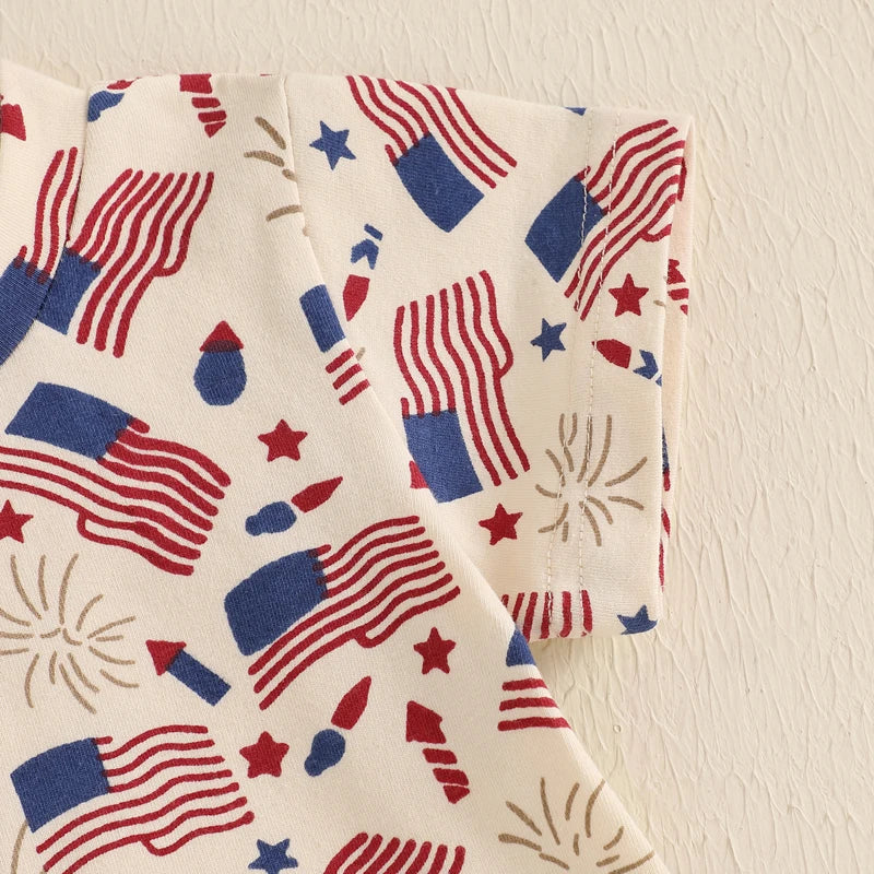 0-3Y Infant Baby Boys American Flag Clothes Sets Short Sleeve Flag Print T Shirts Drawstring Shorts Set