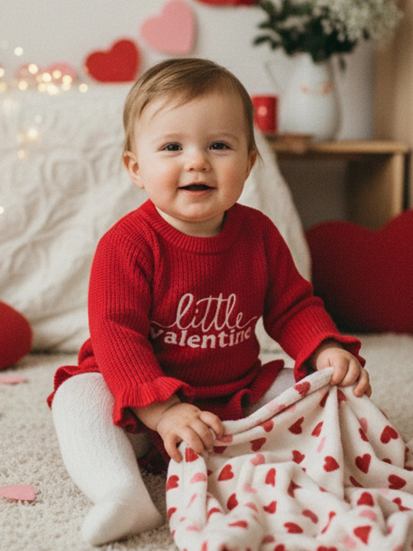 Baby Girls Boys Valentine's Day Sweater Romper - Letter Embroidery Long Sleeve Jumpsuit 0-18M