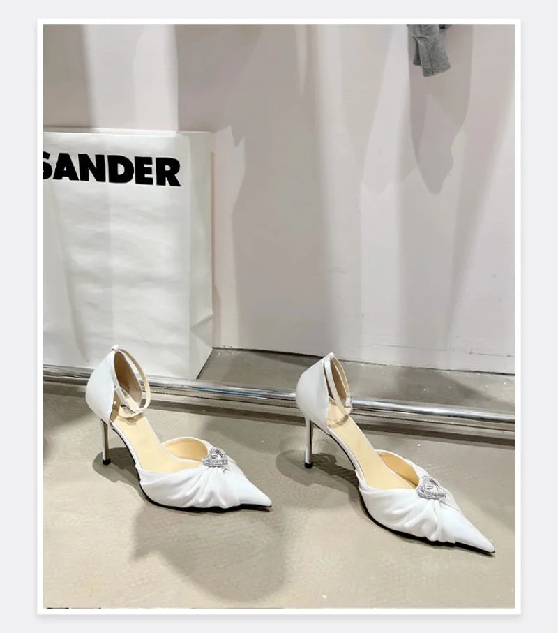 Women's Rhinestone Bowknot Satin Pointed Heel Sandals - Bridesmaid Party Shoes