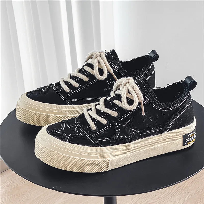 Men's Casual Denim Sneakers - Stars Platform Skateboard Shoes