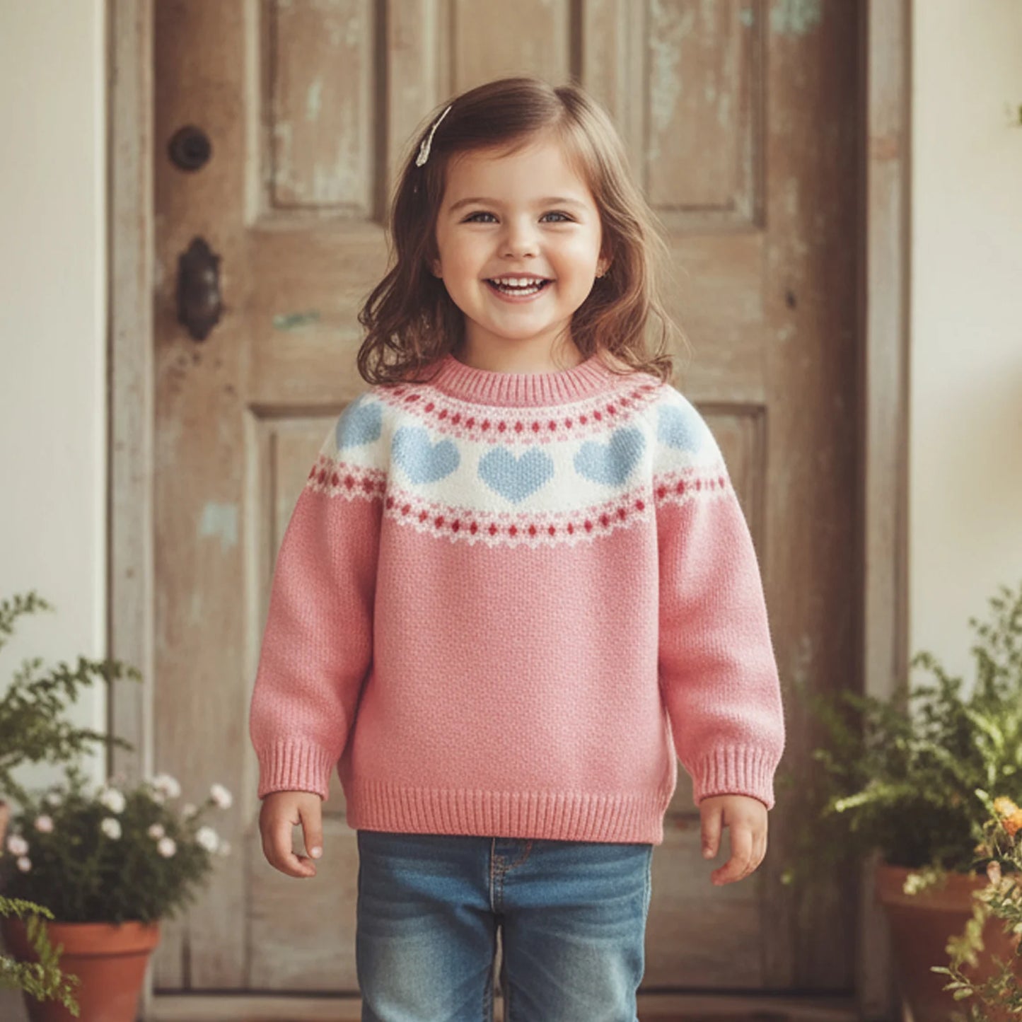 Valentine's Day Heart Pattern Sweater - Toddler & Kids Crewneck Pullover