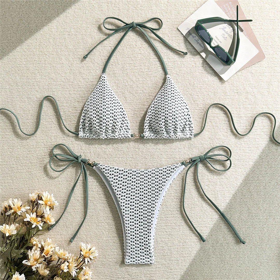 Women's Halter Hollow Out Bikini Swimsuit Two-pieces Bikini Set