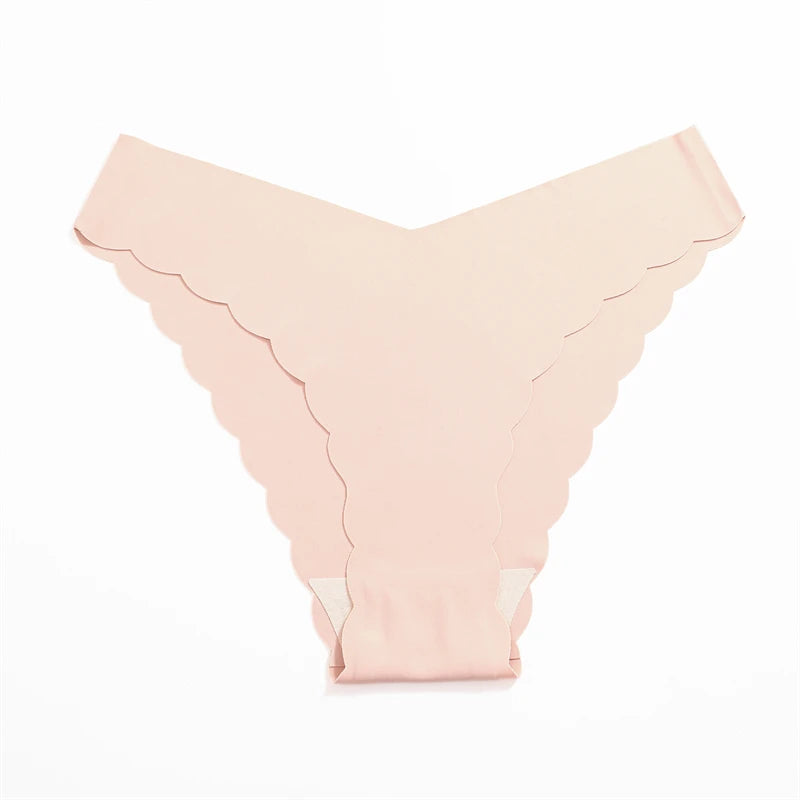 Women's 5Pcs Ice Silk Ruffles Underwear V Waist Panties Seamless Low-Waist Briefs  Comfortable Lingerie