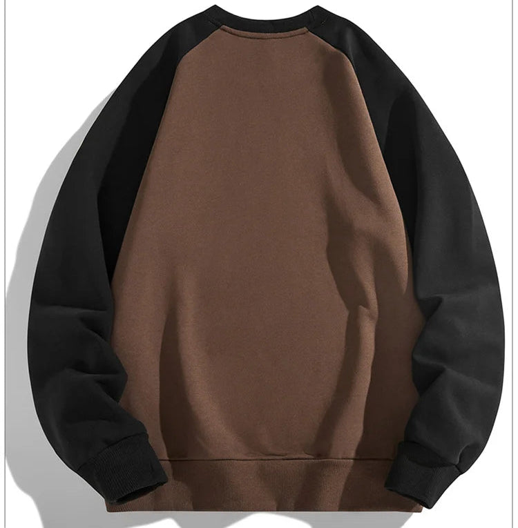 Men's Patchwork Long Sleeve Round -Neck Loose Pullover Sweatshirt