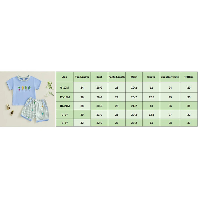 0-4Y Casual Kids Boys Summer Clothes Sets Short Sleeve Fish Embroidery T Shirt and Plaid Drawstring Shorts Set