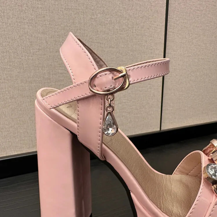 Women's Butterfly Rhinestone Thick Heel Sandals - Open Toe Party Shoes