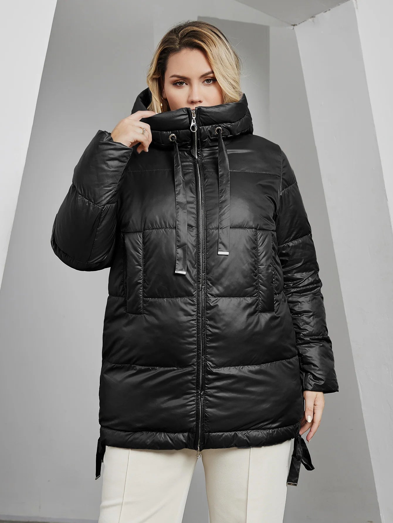Women's Quilted Winter Parka - Plus Size Hooded Down Jacket