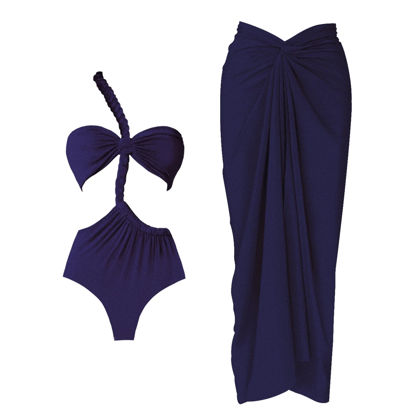 Women's One Shoulder  Swimwear with Skirt  Summer Ruched Cover Up Elegant Maxi Dress