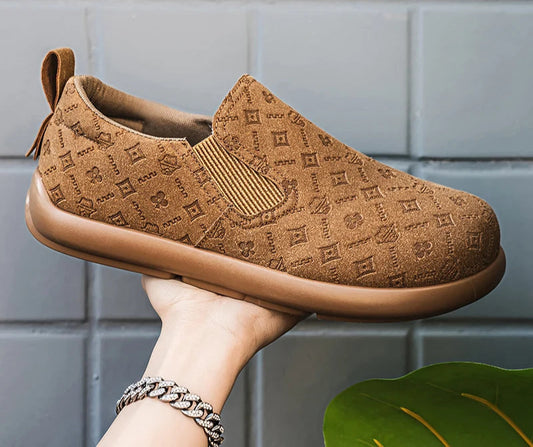 Men's Print Loafers Slip-on Suede Leather Flat Shoes