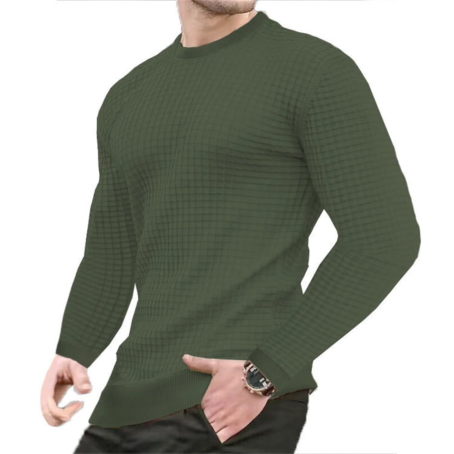 Men's Casual Knitted Pullover Hoodie - Long Sleeve Slim Fit O-Neck Sweatshirt