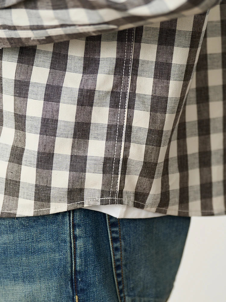 Oversized Linen Cotton Plaid Shirt - Casual Relaxed Fit