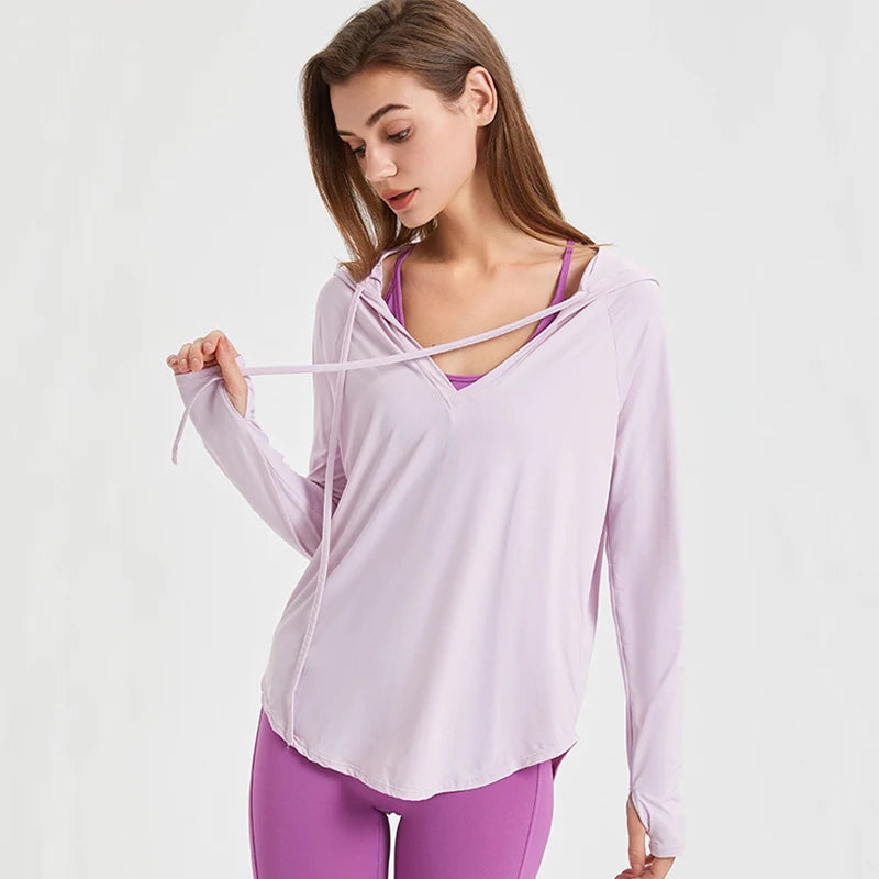 Women's Long Sleeve Hooded Yoga Shirt  Sun Protection Anti-UV Outdoor Workout Running Shirt Breathable Quick Dry Fitness Top Blouse