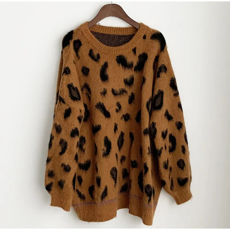 Women's Leopard Print Pullover Loose Oversized Sweater