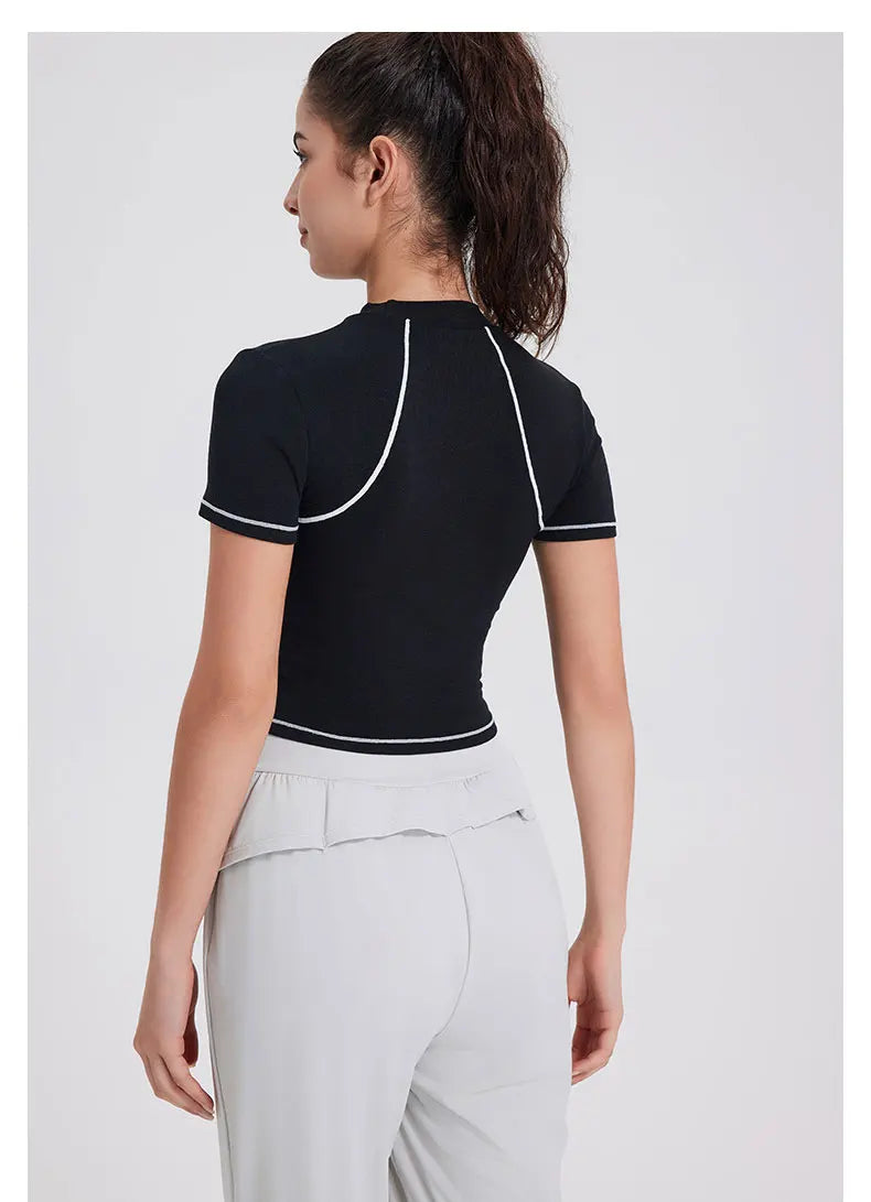 Women's Summer Short Sleeve Yoga Breathable Quick Dry Running Crop Top Slim Fit Gym Vest Sportswear Top