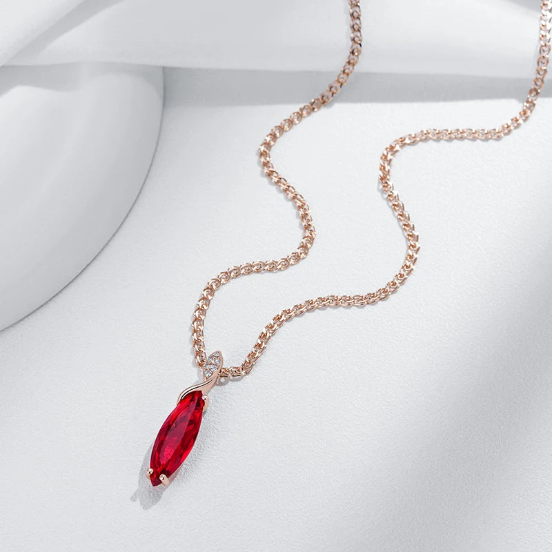 Women's  Oval Grey Crystal Pendant Necklace 585 Rose Gold Color With Natural Zircon