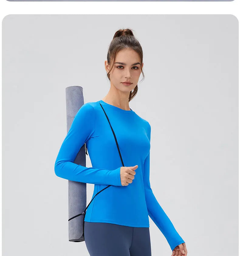 Women's Long Sleeve Yoga Shirt Solid Color Slim Fit Gym Running Top Breathable Quick Dry Workout Shirt Female Sportswear Fitness Top