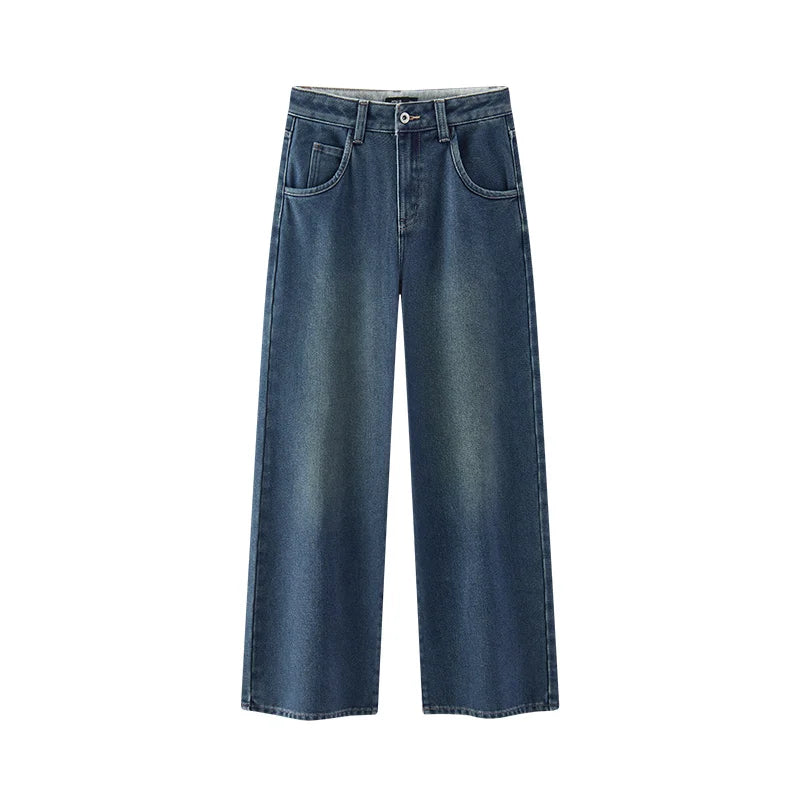 Wide Leg Fleece Lined High Waist Jeans - Women's Floor-Length Winter Denim
