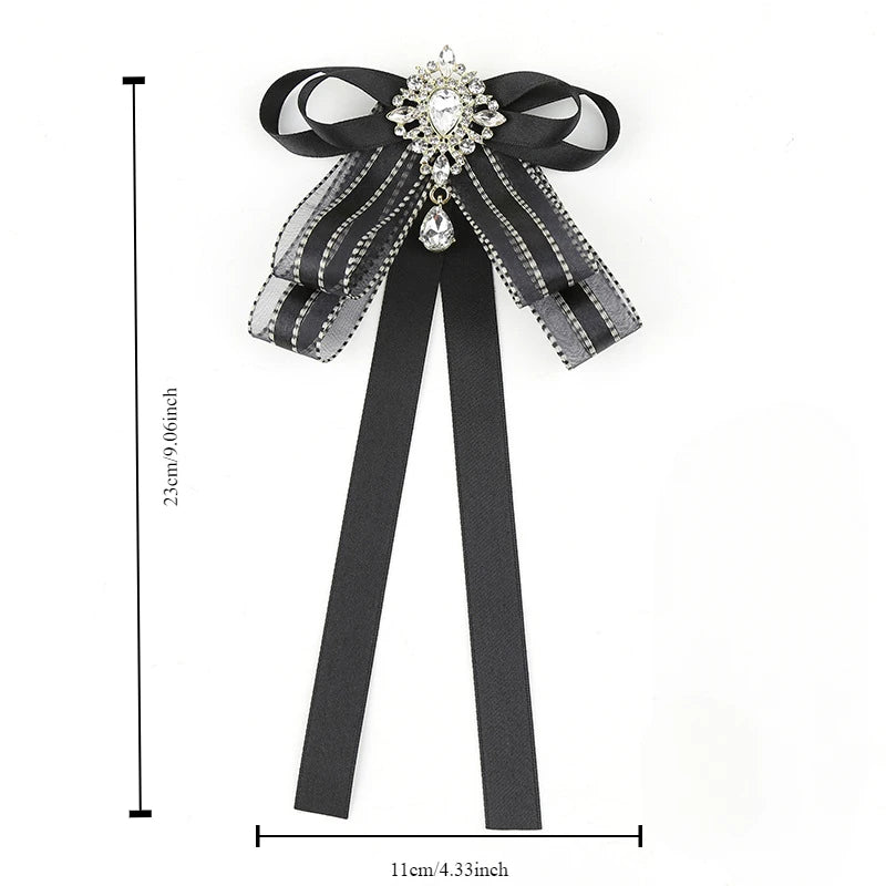 Houndstooth Ribbon Bow Brooch with Pearl