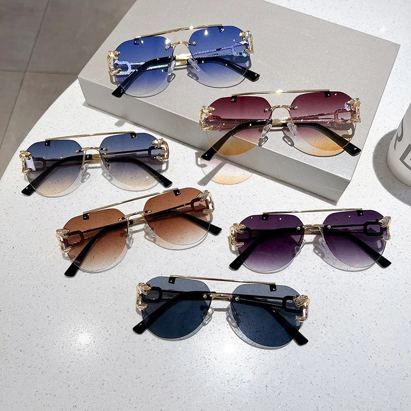 Unisex 2 Pairs Per Set Rimless Gradient Double Bridge Sunglasses