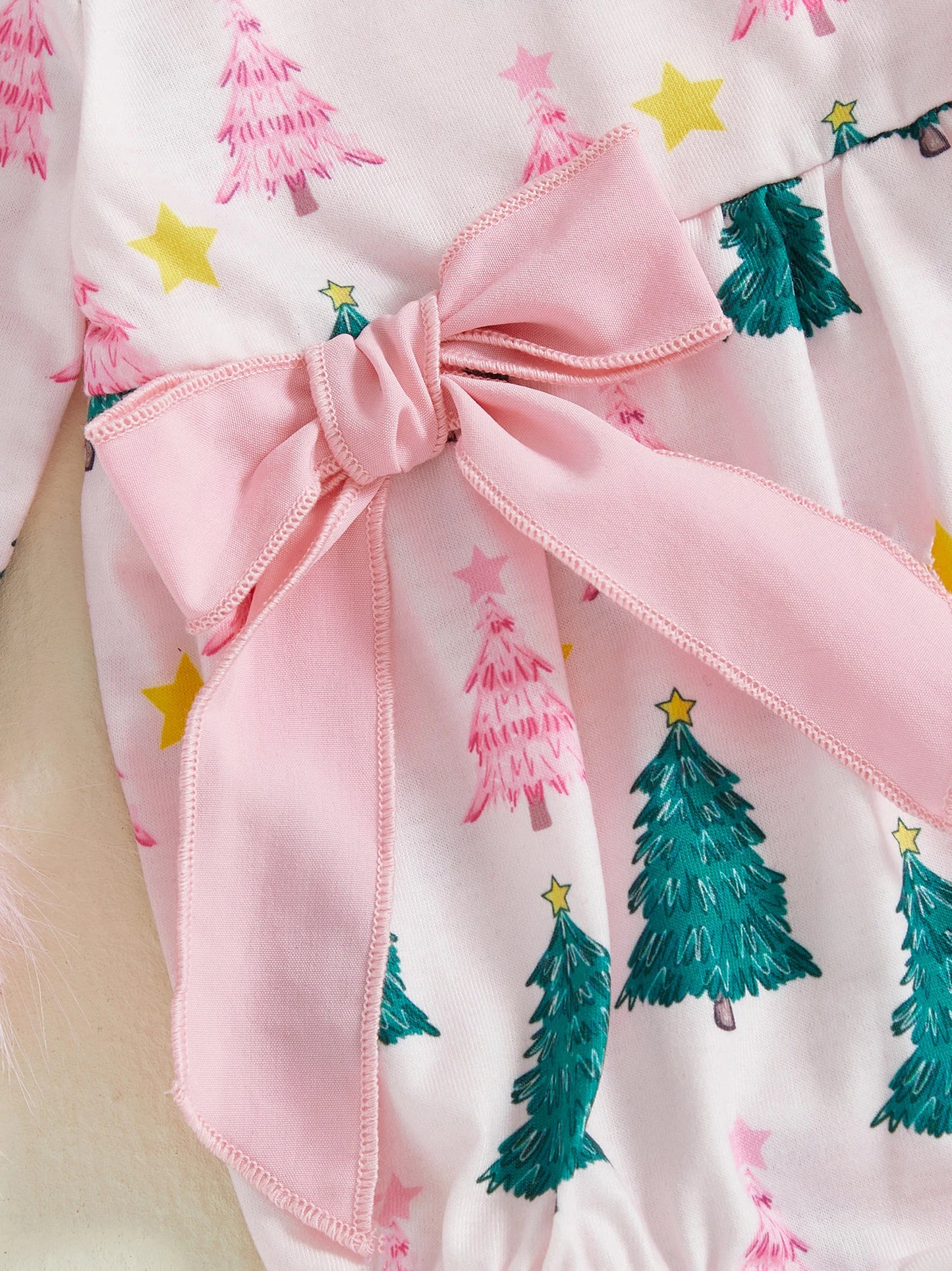 Baby Girls' Christmas Tree Print Romper - Festive Long Sleeve Jumpsuit