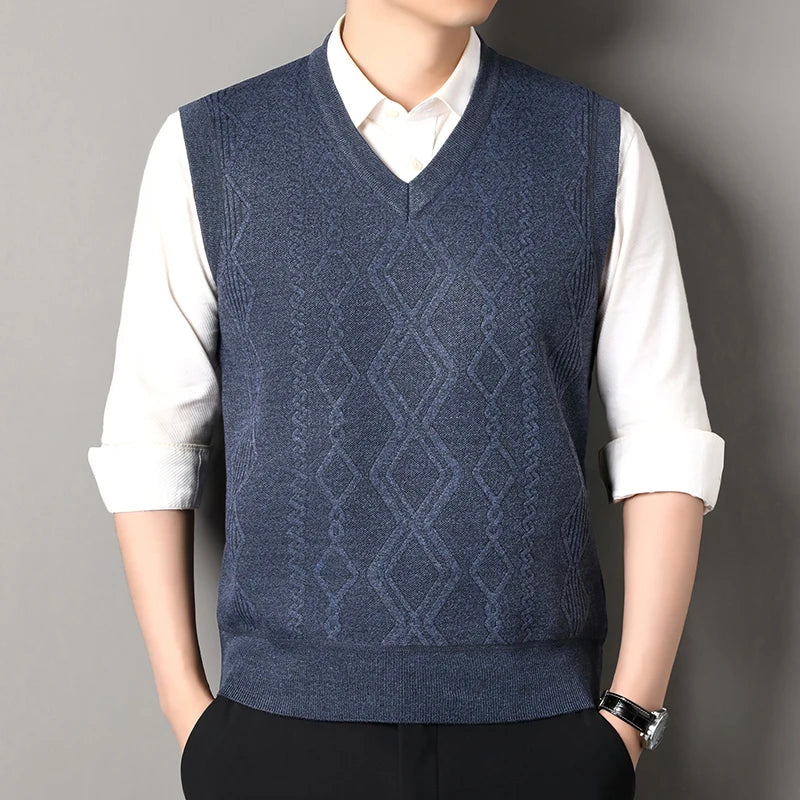 Autumn Winter Argyle Plaid Knit Vest - Fleece Sleeveless Waistcoat
