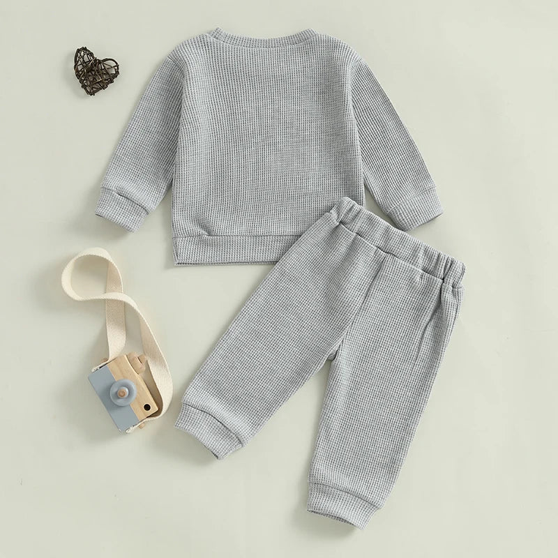 0-3Y Baby Boys Valentine's Day Clothes Sets Letter Embroidery Ribbed Long Sleeve Sweatshirts Drawstring Pants