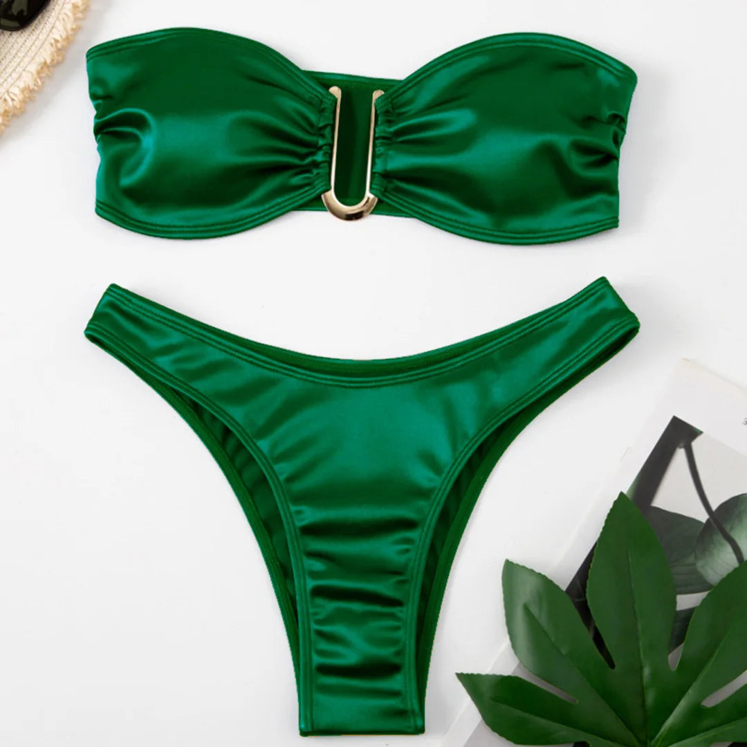 Women's Bandeau Bikini Women Swimwear Female Swimsuit Two-pieces Bikini set Padded Bather Bathing Suit Swim V4647