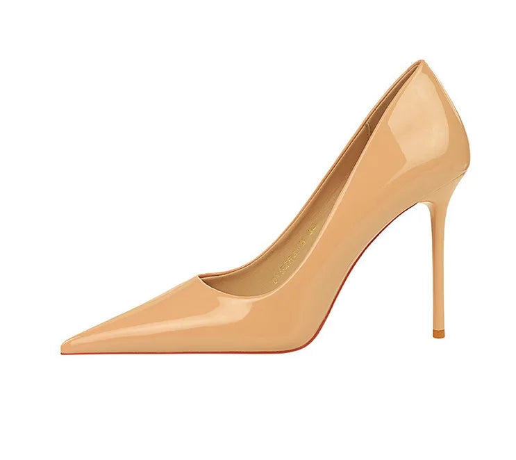 Patent Leather Stiletto Pumps - Pointed Toe High Heels for Special Occasions