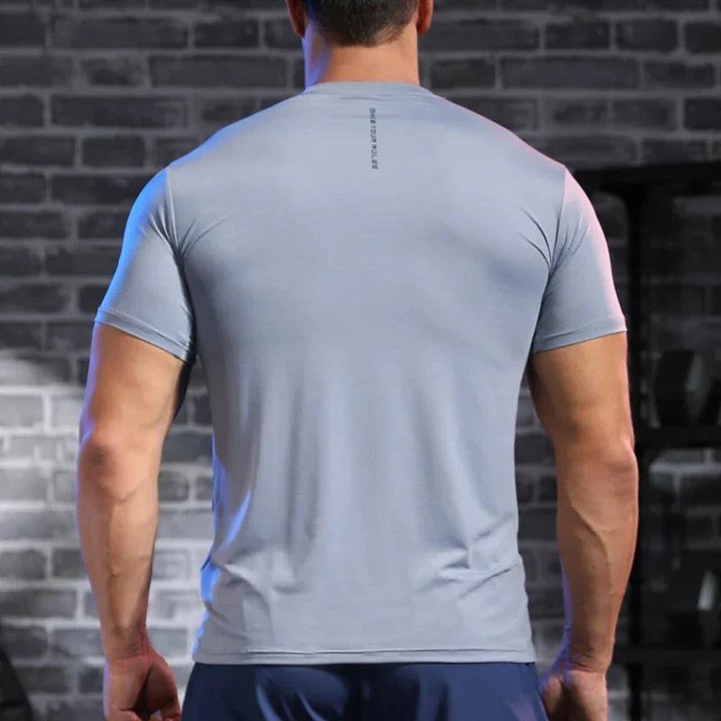 Men's Gym Workout Muscle Fit Shirt Thin Loose-fitting Casual Stretchy Quick-drying Short Sleeve Athletic Running T-Shirt