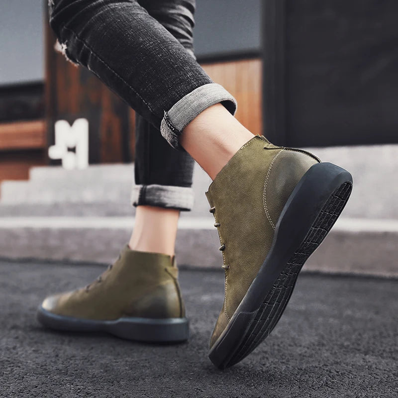 Men's Leather Ankle Boots - Lace-Up Work & Business Boots