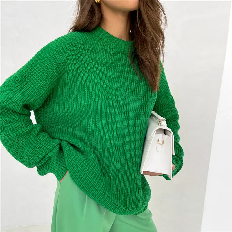 Women's Knitted Jersey Sweater - Long Sleeve Pullover Sweater