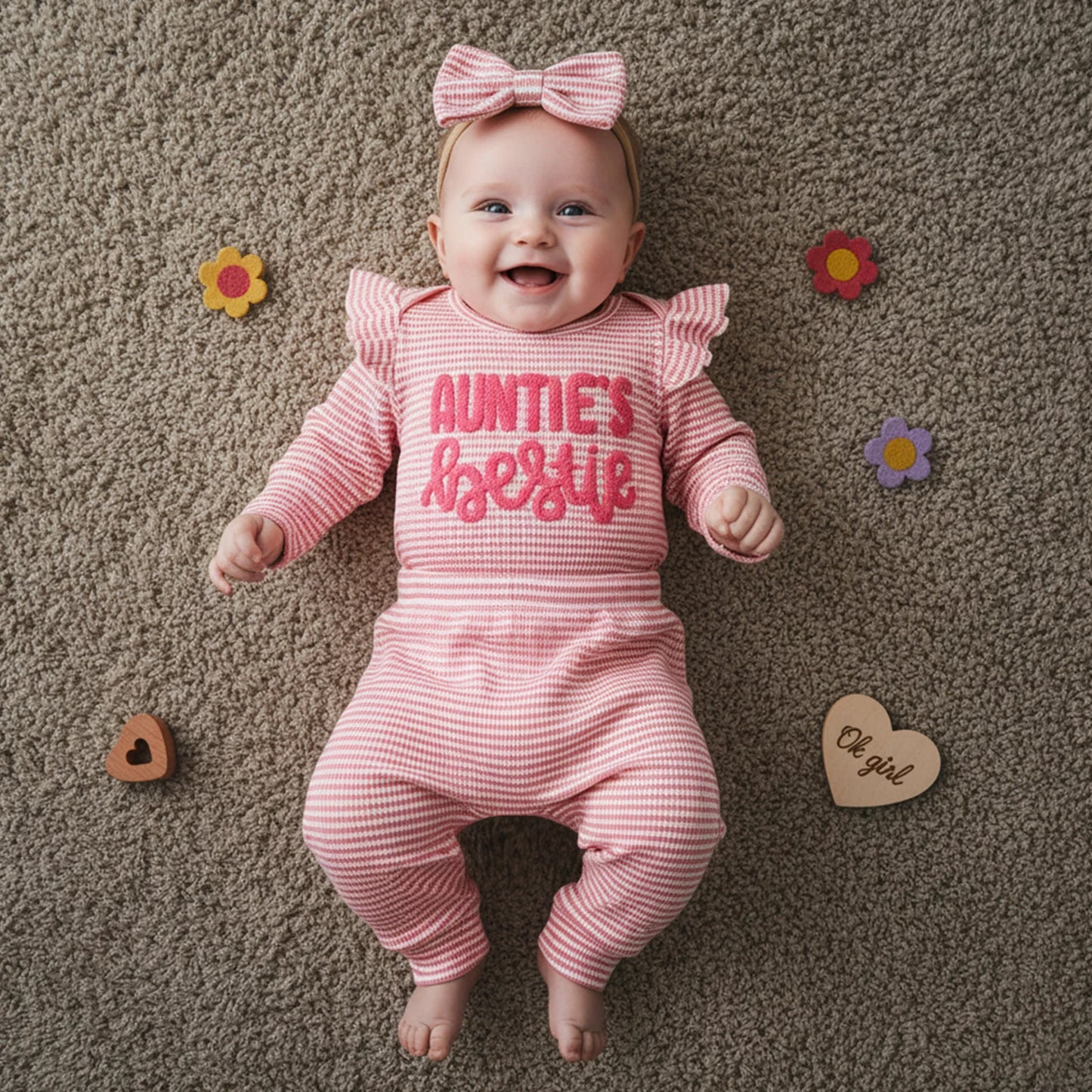 Newborn Baby Girls 3-Piece Outfit Set - Striped Romper, Pants & Headband (0-12M)