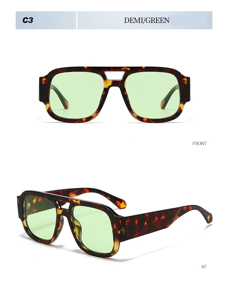 Unisex 1/4 Set Retro Large Frame Double Bridges Square Sunglasses