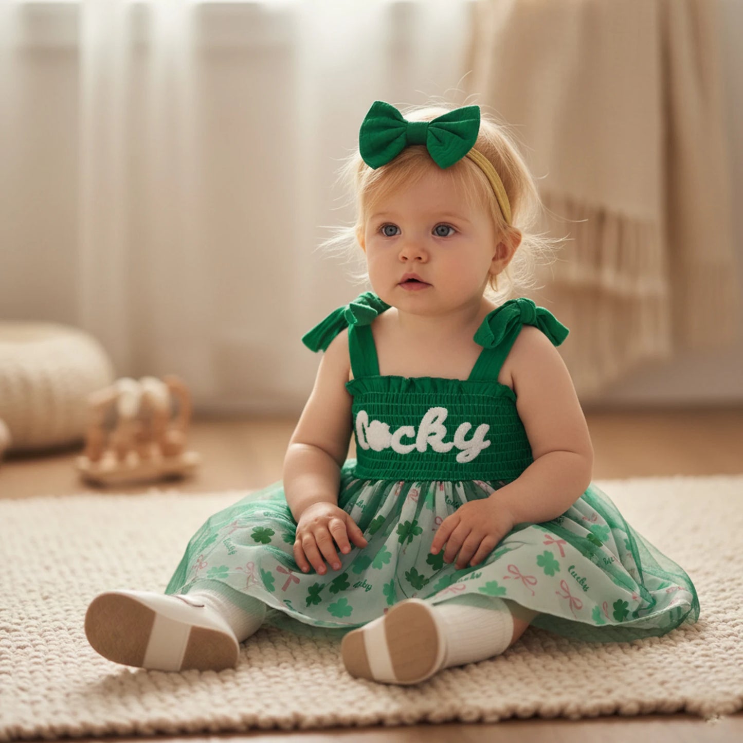 Baby Girls' Letter Embroidery Romper Dress & Headband Set