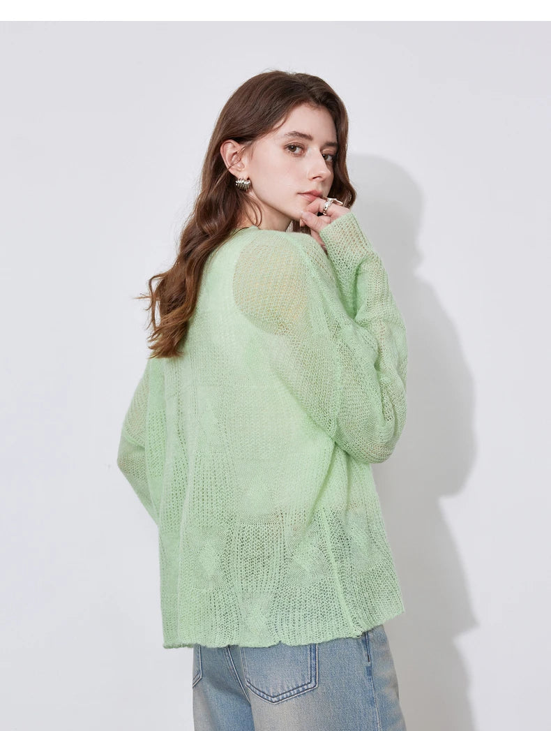 Women's Knitted Thin Hairy Soft Glutinous Green Grass Pullover Sweater