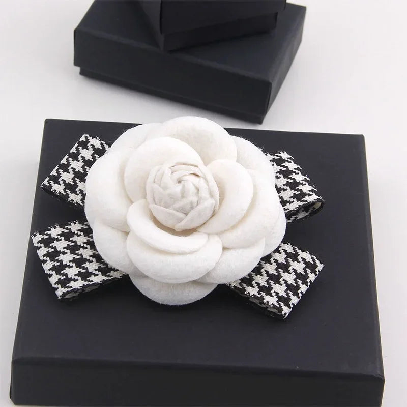 Retro Camellia Flower Brooch - Fabric Bow Lapel Pin for Women