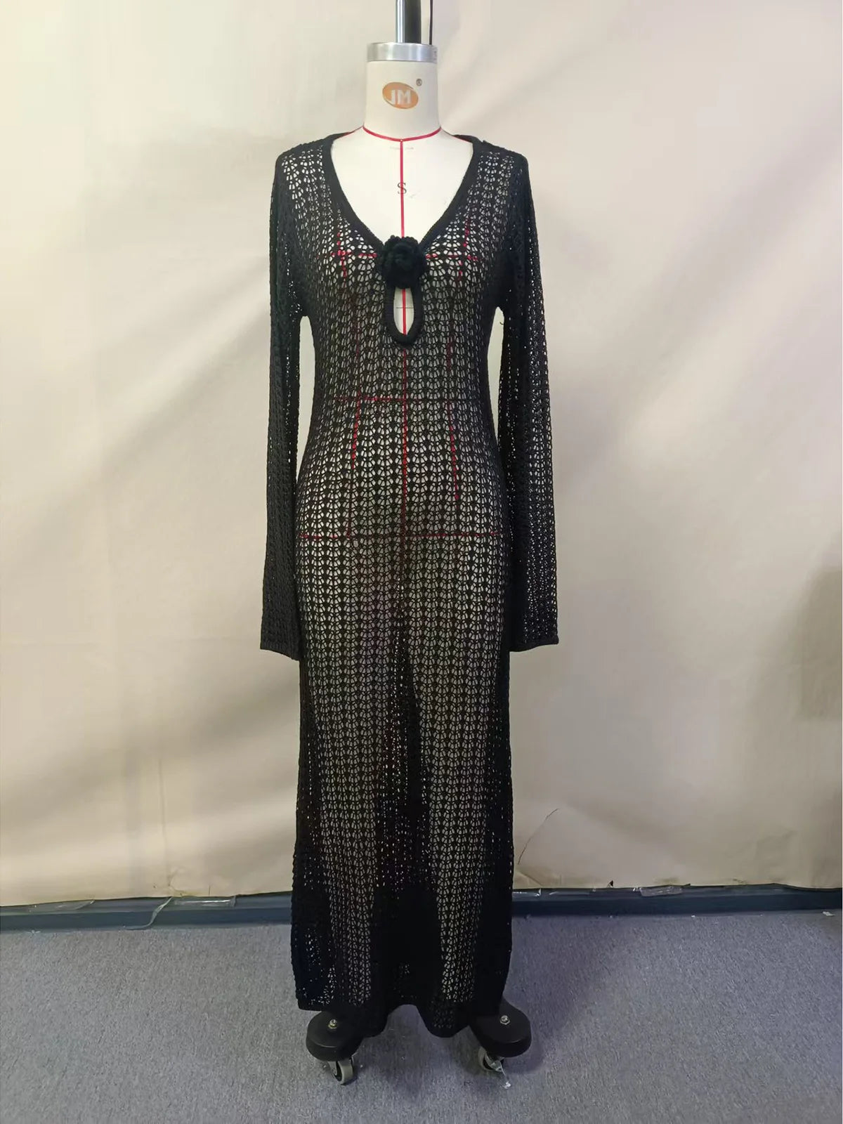 3D Flower V Neck Crochet Knitted Beach Cover Up Tunic