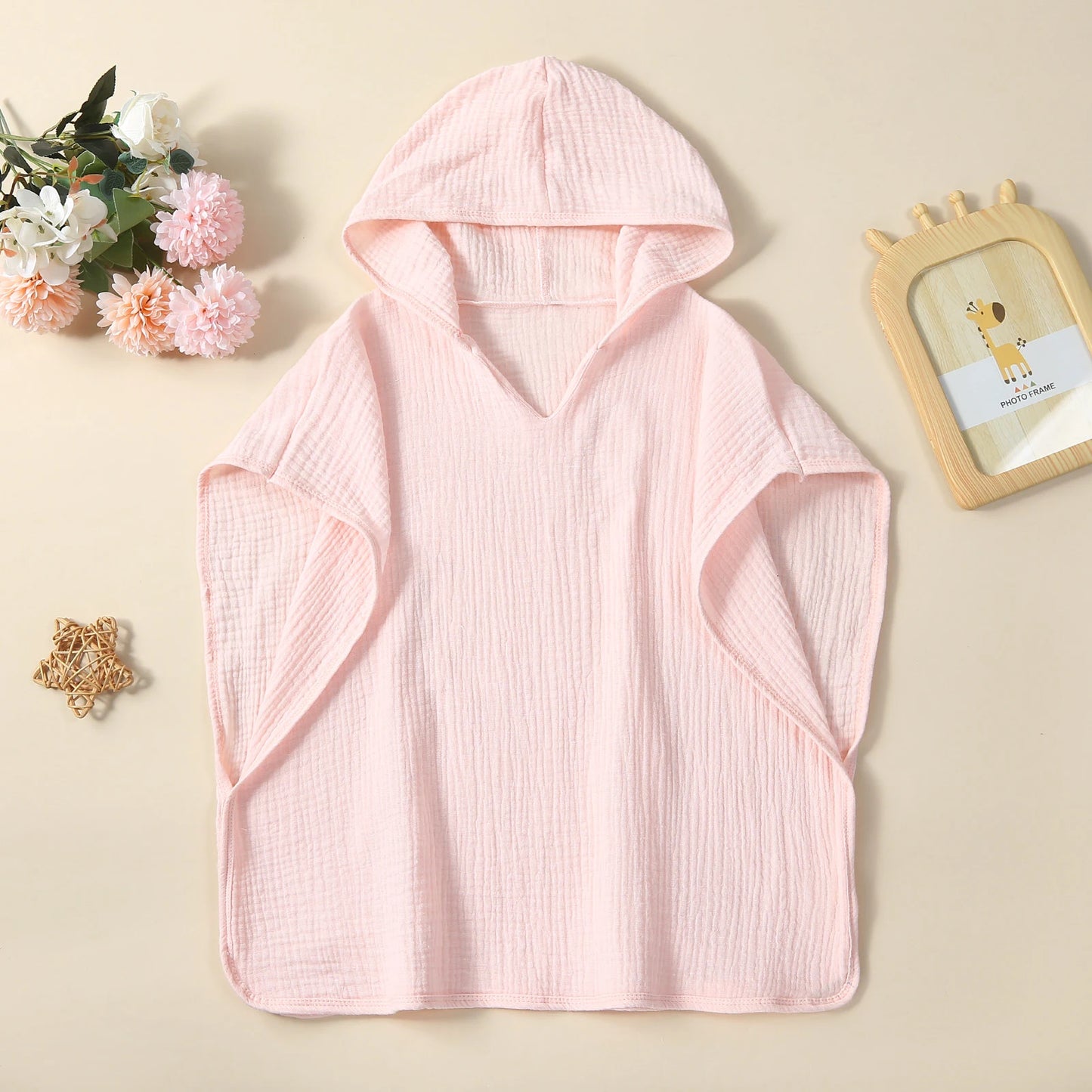 0-3Y Baby Girls Boys Hooded Swimwear Bath Towel Outwear Short Sleeve Solid Pullover T Shirt