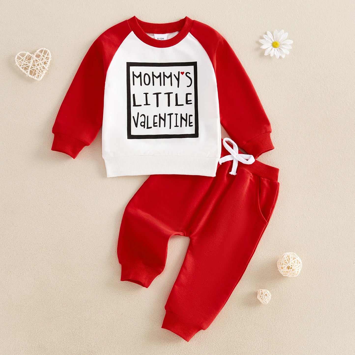 0-3Y Casual Baby Boys Valentines Day Clothes Sets Color Patchwork Letter Print Long Sleeve Sweatshirt Solid Pants