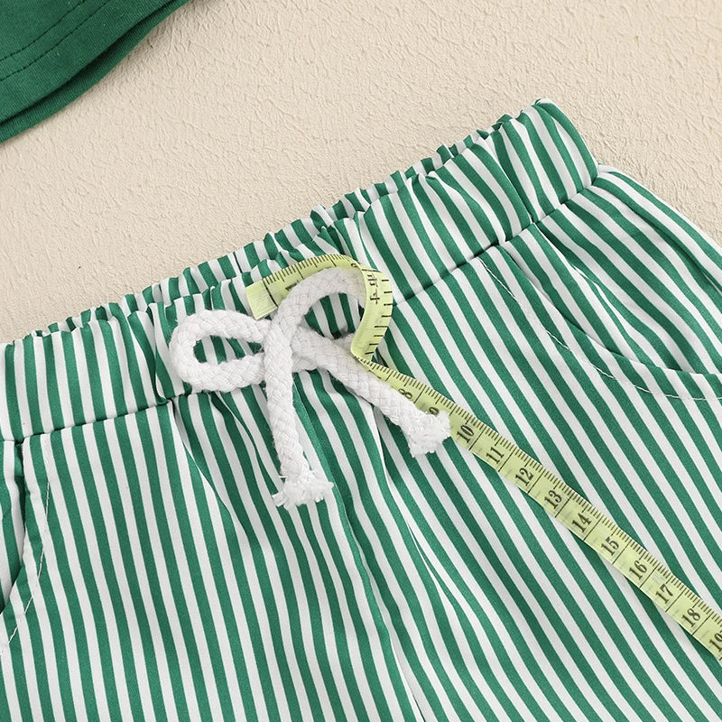 Baby Boys' Casual Outfit Set - Animal Embroidery Short Sleeve T-Shirt & Striped Shorts 2pcs