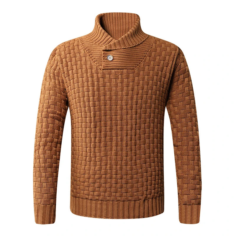 Men's Turn Down Collar Knitted Sweater - Slim Fit Casual Pullover