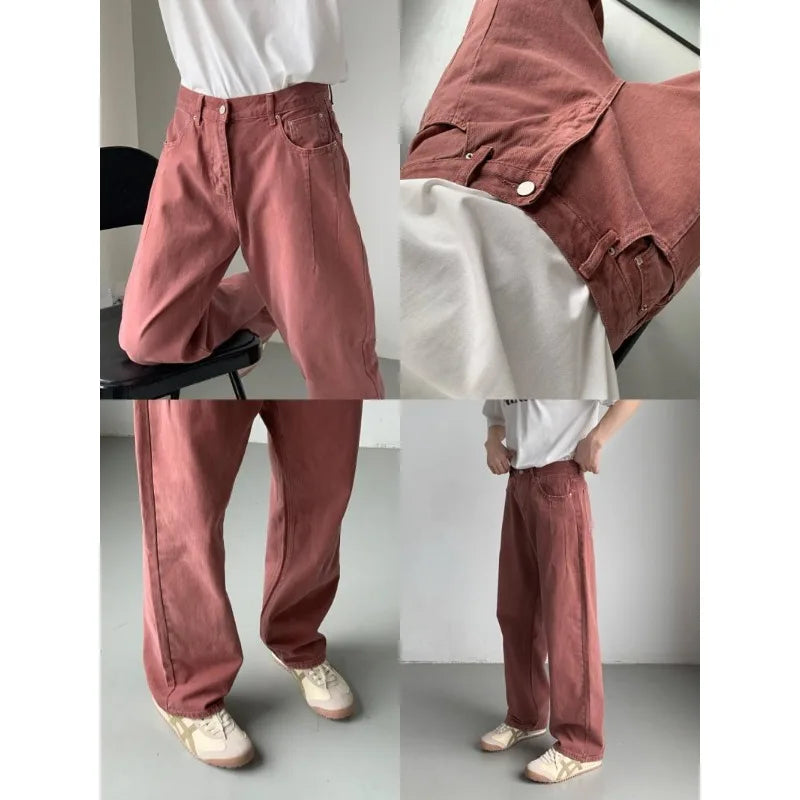 Men's High-Waisted Straight Jeans - Loose Wide Leg