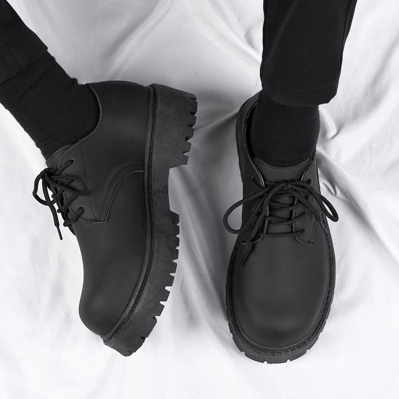 Men's Platform PU Leather  Lace-up Sneakers Thick Bottom British Shoes