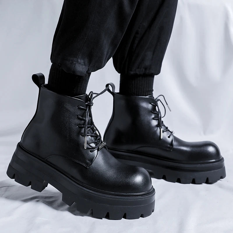 Men's Casual Platform Lace Up Chunky Platform Ankle Boots