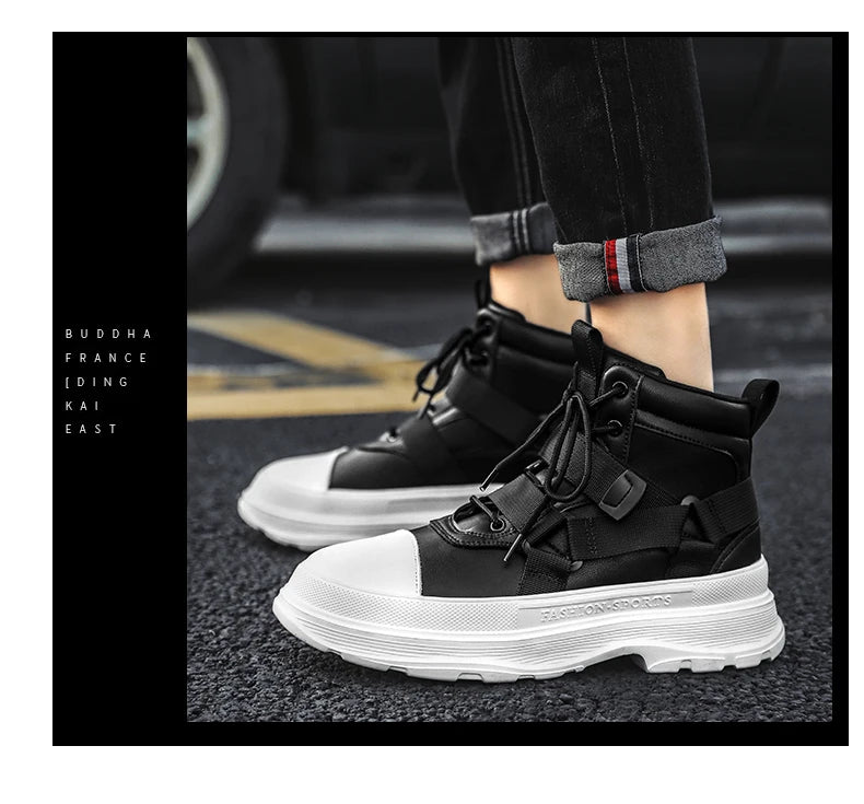 Men's High-Top Platform Sneakers - Casual Ankle Boots