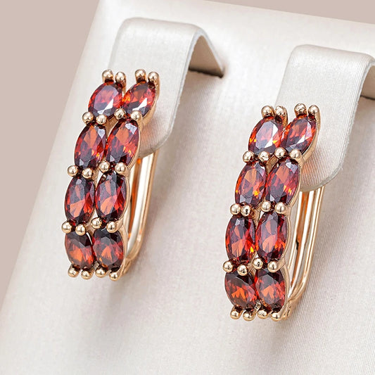 Women's 585 Rose Gold Colour Red Natural Zircon Drop Earrings