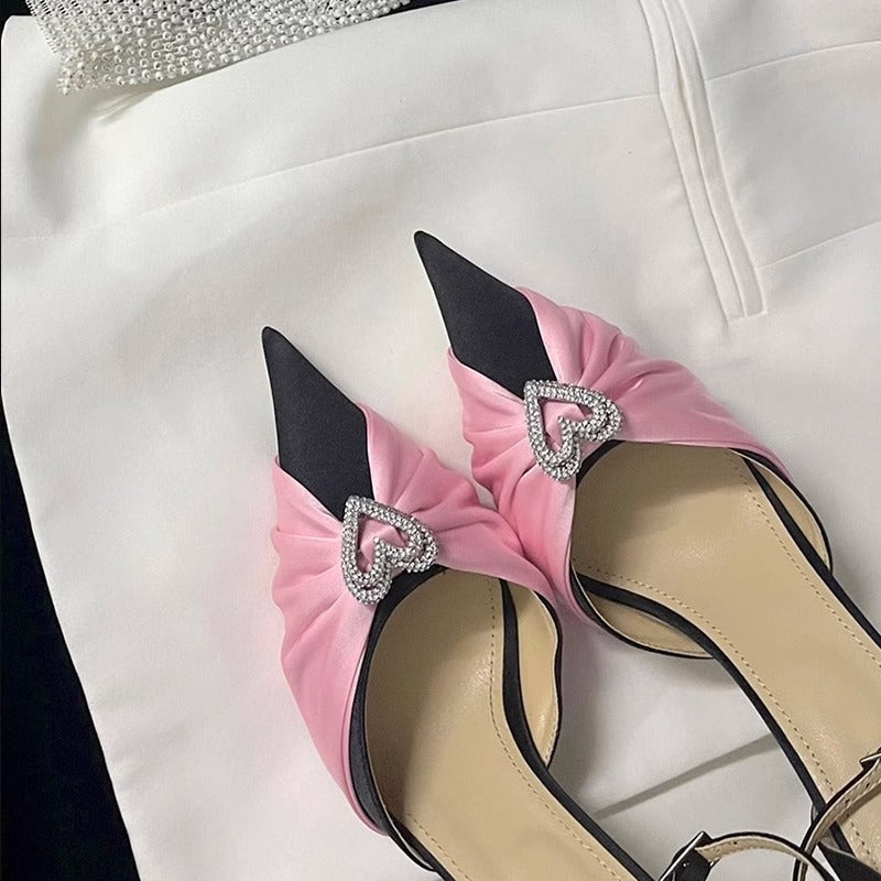 Women's Rhinestone Bowknot Satin Pointed Heel Sandals - Bridesmaid Party Shoes